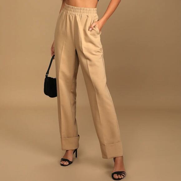 4th + Reckless Beige Elastic Waist Wide Leg Pants UK 8 / US 4 - Picture 1 of 8